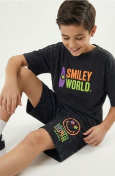 Спортивні шорти з ефектом вицвітання Smiley World - чорний