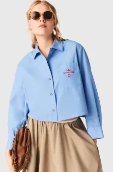 Женская голубая рубашка Голубой 38 MAJE MFPCM00722_Blue
