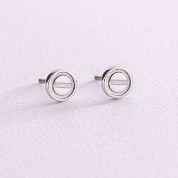 Серьги - пусеты "Love" в белом золоте с07675 Серьги - пусеты "Love" в белом золоте с07675