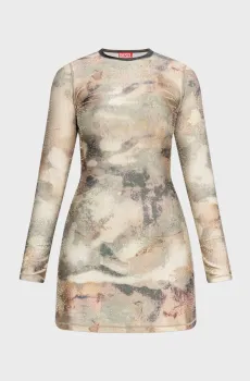 Женское бежевое камуфляжное платье D-UPLO Бежевый S Diesel A21189 0JMBE