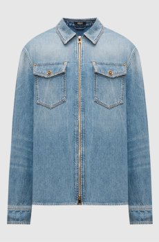 Голубая джинсовая рубашка с эффектом потертости