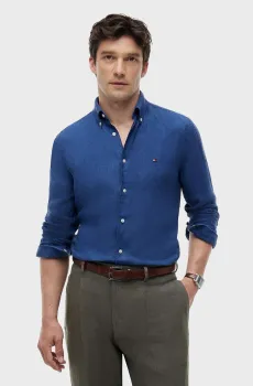 Мужская синяя льняная рубашка PIGMENT Синий XXL Tommy Hilfiger MW0MW41530