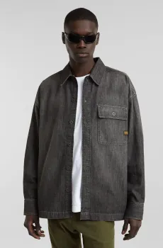 Мужская темно-серая джинсовая рубашка Boxy fit flap pocket shirt Серый XL G-Star RAW D25517,D540