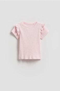Reserved - Футболка в рубчик з рукавами з оборками - пастельний рожевий - 700HU-03X