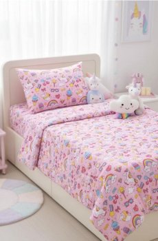 Комплект бавовняної постільної білизни з візерунком - пастельний рожевий