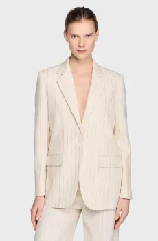 Женский белый жакет в полоску Белый 34 Sandro SFPVE01321_Ecru - Silver