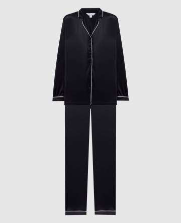 Черная пижама из шелка с окантовкой Черная пижама из шелка с окантовкой