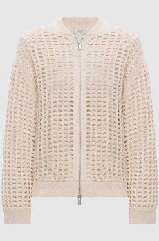 Бежевый ажурный кардиган с пайетками