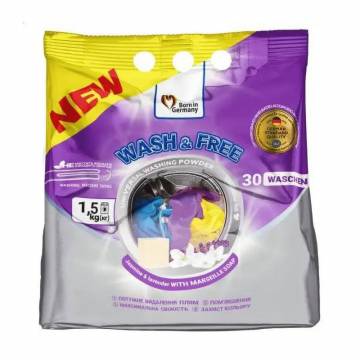 Универсальный порошок для стирки Wash & Free Universal Washing Powder Жасмин и лаванда с марсельским мылом, 30 стирок, 1.5 кг Универсальный порошок для стирки Wash & Free Universal Washing Powder Жасмин и лаванда с марсельским мылом, 30 стирок, 1.5 кг