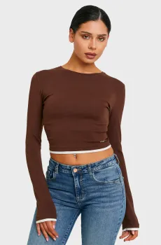 Женский коричневый лонгслив Коричневый XS Tally Weijl STSCOCUFFA