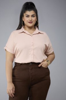 Style Quotient Women Plus Size Smart Fit Solid Spread Collar Casual Shirt