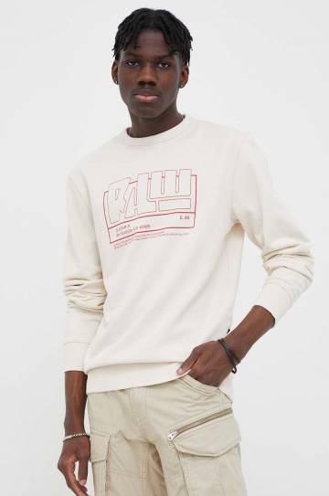 Хлопковая кофта G-Star Raw мужская цвет бежевый с принтом Хлопковая кофта G-Star Raw мужская цвет бежевый с принтом