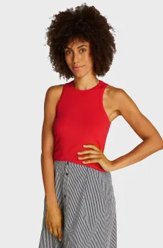 Женская красная майка SLIM 5X2 RIB TANK Красный L Tommy Hilfiger WW0WW38635