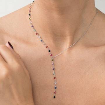 Серебряное колье с разноцветными фианитами 18657 Серебряное колье с разноцветными фианитами 18657