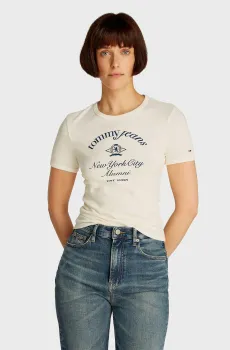 Женская белая футболка TJW SLIM CREST NYC RINGER Белый S Tommy Jeans DW0DW20323