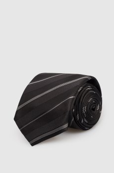 Черный галстук из шелка в полоску