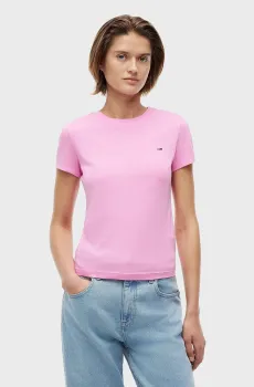 Женская розовая футболка SLIM C-NECK Розовый L Tommy Jeans DW0DW20459