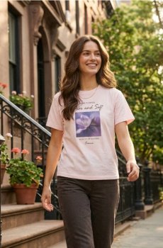 Футболка з квітковим принтом - пастельний рожевий