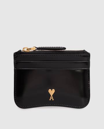 Черный кожаный глянцевый картхолдер Paris