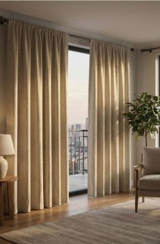 Жакардова затемнювальна штора на тасьмі - бежевий