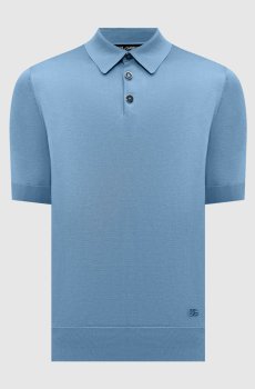 Голубое поло из шелка с вышивкой логотипа DG