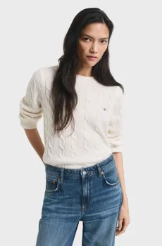 Женский белый шерстяной джемпер CABLE Белый XS Gant 4805315