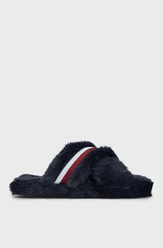 Женские темно-синие тапочки FUR CROSS STRAP HOME SLIPPER Синий 35-36 Tommy Hilfiger FW0FW07551