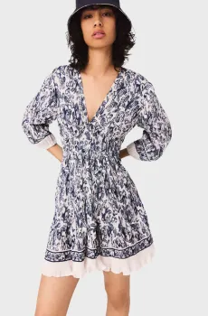 Женское белое платье с узором Белый 36 MAJE MFPRO04315_Blue fruits print