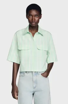 Женская мятная рубашка в клетку Ментоловый M Sandro SFPCM01632_Green - Ecru