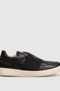 Детские черные кожаные кроссовки с логотипом