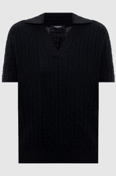 Черное поло из шерсти в узор