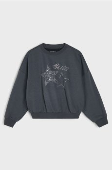 Світшот crewneck з декоративними стразами - темно-сірий