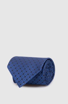 Синий галстук из шелка в брендовый узор