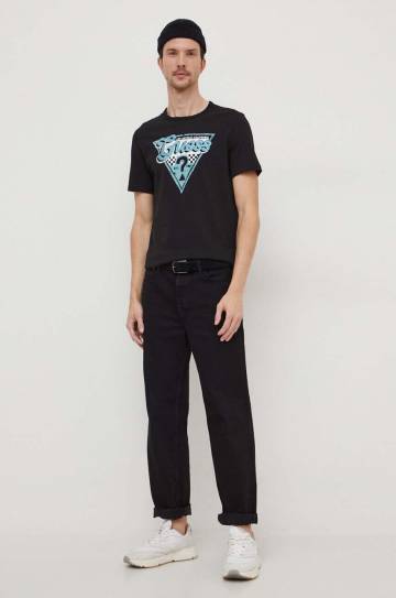 Хлопковая футболка Guess мужской цвет чёрный с принтом Хлопковая футболка Guess мужской цвет чёрный с принтом