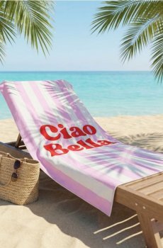 Смугастий рушник з написом «Ciao Bella» - рожевий
