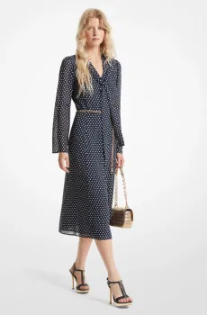 Женское темно-синее платье в горошек GPHC PERF DOTS TIE DRS Синий S Michael Kors MR4825DBT9