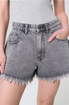 Джинсові бермуди high waist з рваним краєм - сірий