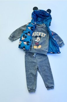 Бавовняний комплект з ефектом випраності: світшот і штани Mickey Mouse - темно-сірий