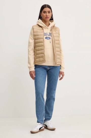 Кофта Guess Jeans женская цвет бежевый с капюшоном с аппликацией W4YQ09 KC811 Кофта Guess Jeans женская цвет бежевый с капюшоном с аппликацией W4YQ09 KC811