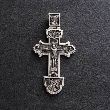 Серебряный православный крест "Распятие Христово. Деисус. Троица" 132733 Серебряный православный крест "Распятие Христово. Деисус. Троица" 132733