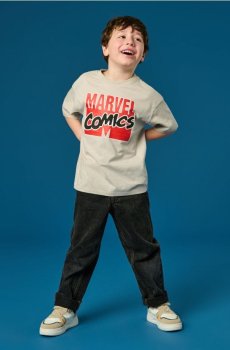 Бавовняна футболка з принтом на спині Marvel - кремовий