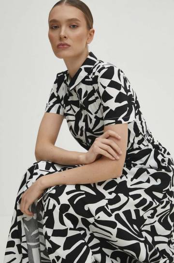 Хлопковое платье Answear Lab цвет чёрный maxi расклешённая Хлопковое платье Answear Lab цвет чёрный maxi расклешённая