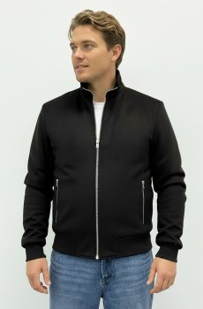 Куртка-Бомбер замшевая черная утепленная  AS-129-alteko-black