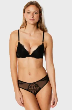 Женский черный бюстгальтер пуш-ап глубокое декольте ELIXIR Черный 75C Etam 6548910