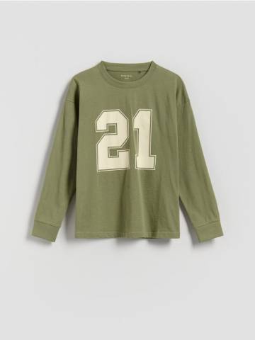 Reserved - Бавовняний лонгслів - оливковий - 041FI-91X