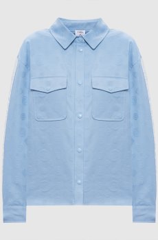 Синяя рубашка в узор с тесьмой