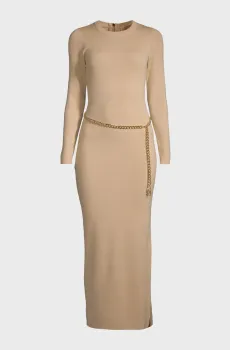 Женское бежевое шерстяное платье MERINO BELT SLIT LS DRS Бежевый M Michael Kors MF381UN4VR