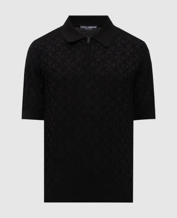 Черное поло из шелка в тканом узоре