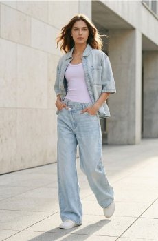 Джинси wide leg із середньою посадкою та перехрещеним поясом - синій