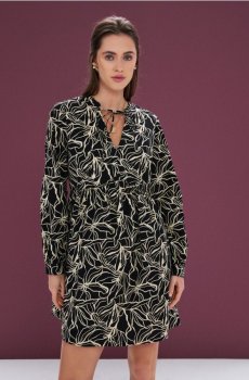 Бавовняна міні сукня з зав’язкою біля вирізу - різнобарвний